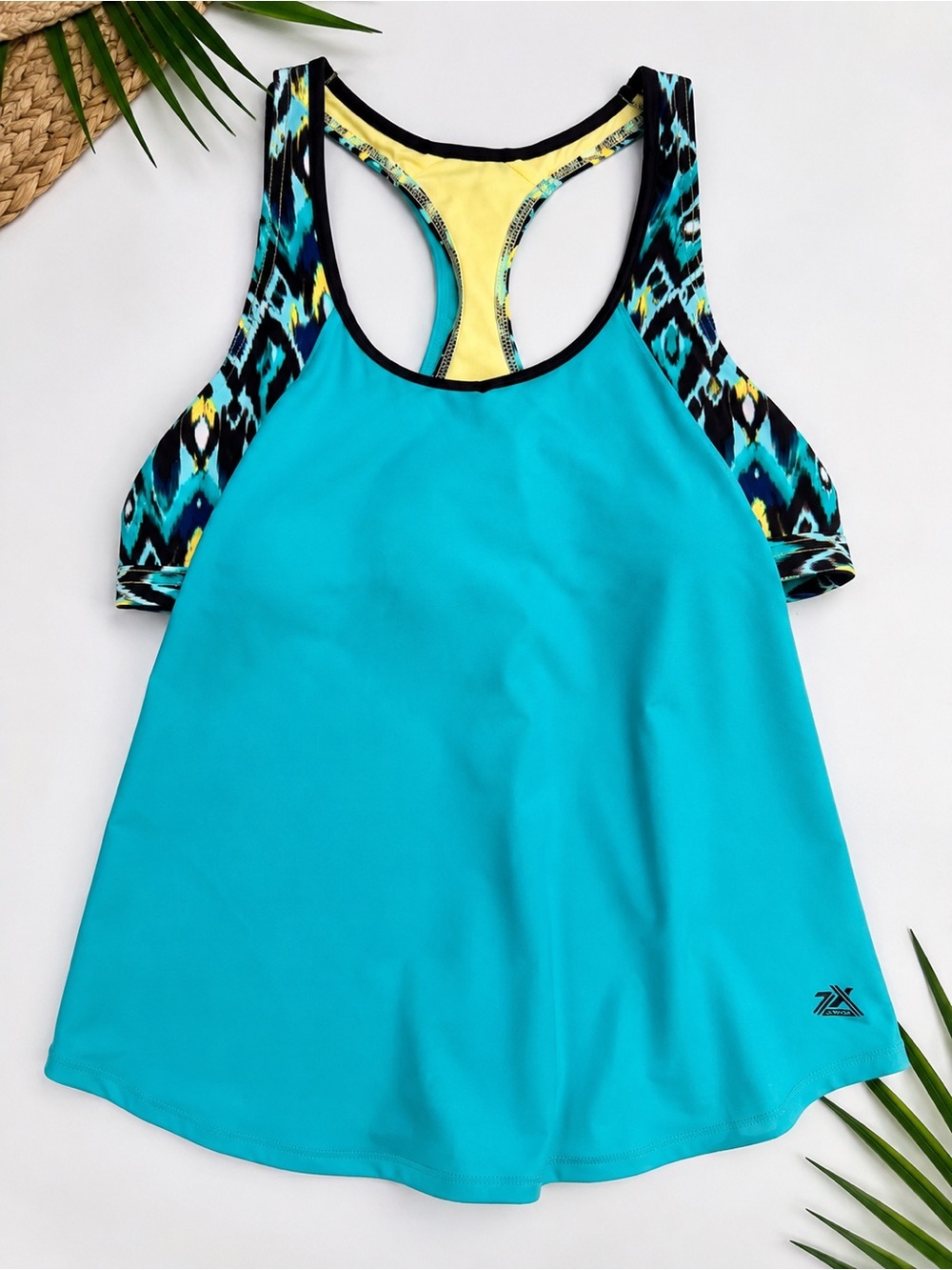 ZeroXposur Blue Tankini Top Women’s M Racerback Built In Bra Padded Swim